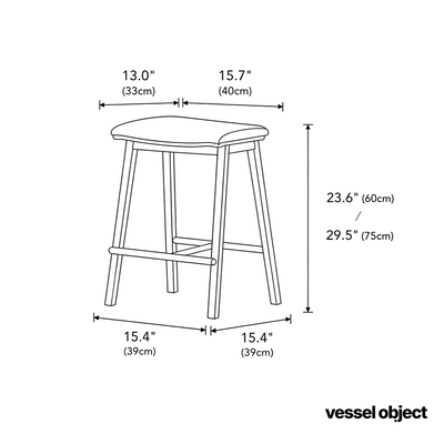 saddle seat bar stool dimensions diagram showing seat, height, and base measurements
