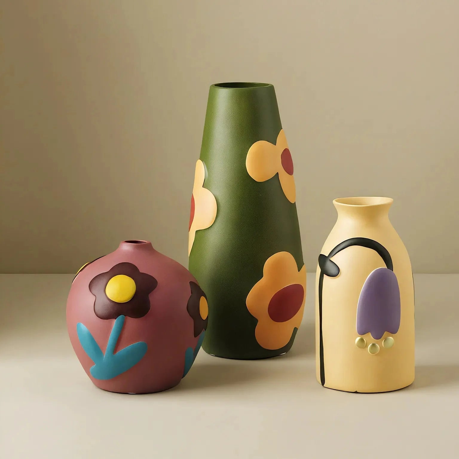 FLORAL CERAMIC | Hand-Painted Nordic Vase Set