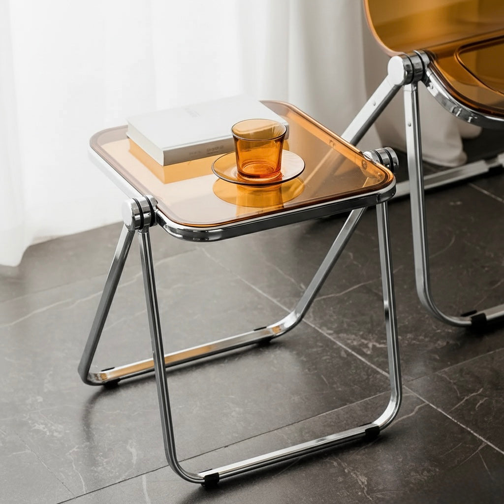 Foldable Acrylic Side Table – Transparent Compact Coffee Table