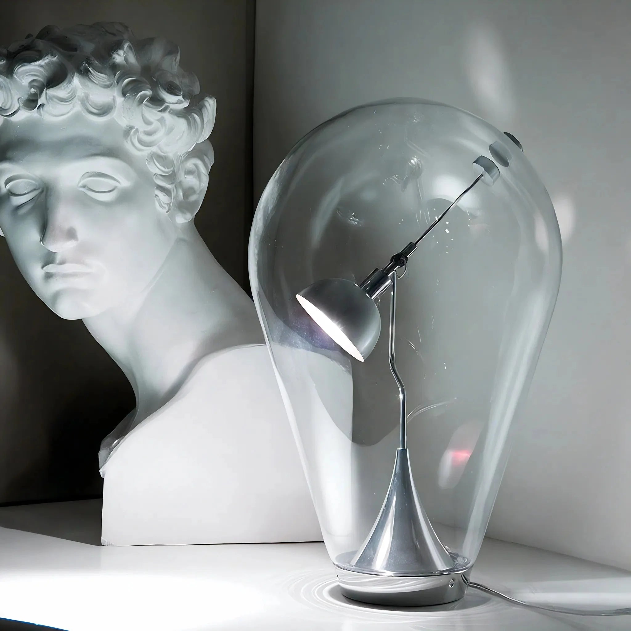 GLASS-WHISPER | Sculptural Chrome & Glass Illumination
