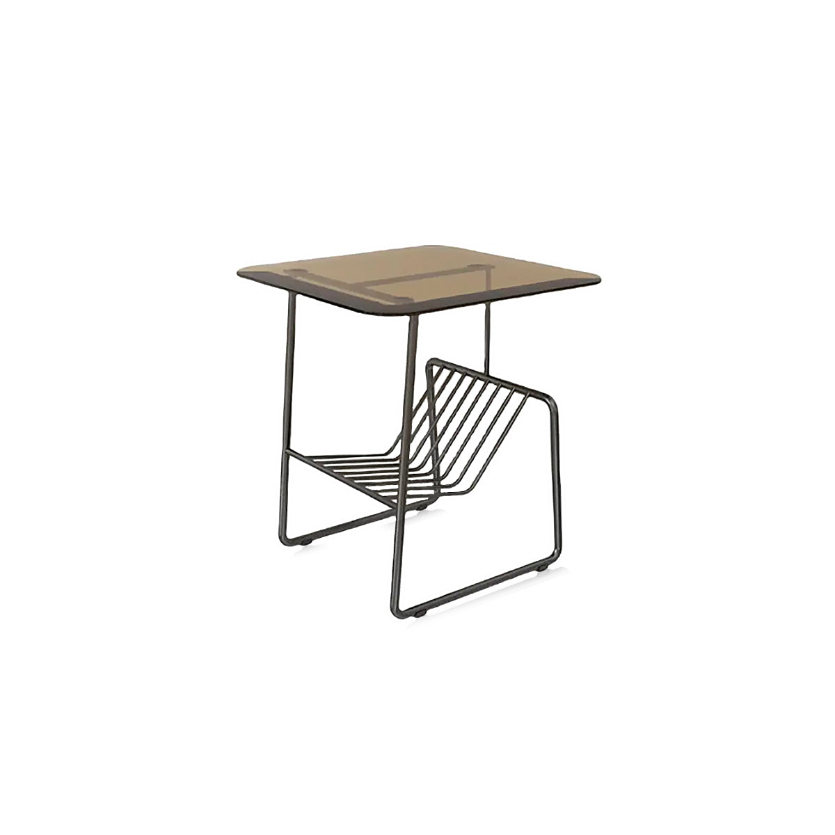 Glass Top Side Table - Metal Rack Storage