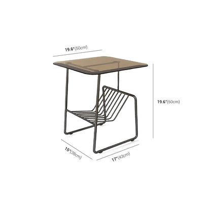 Glass Top Side Table - Metal Rack Storage