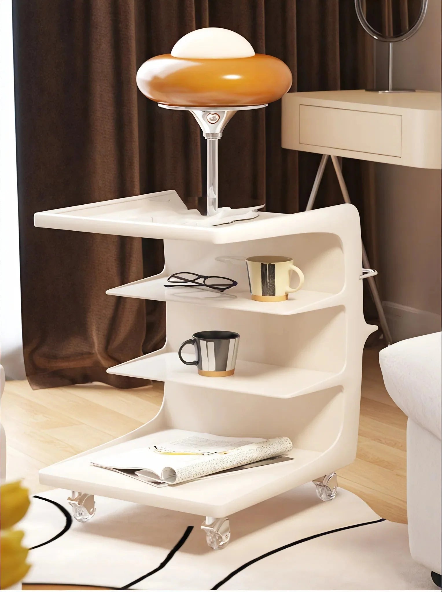 GLOSSY GLIDE | Contemporary Multi-Tier Organizer Cart