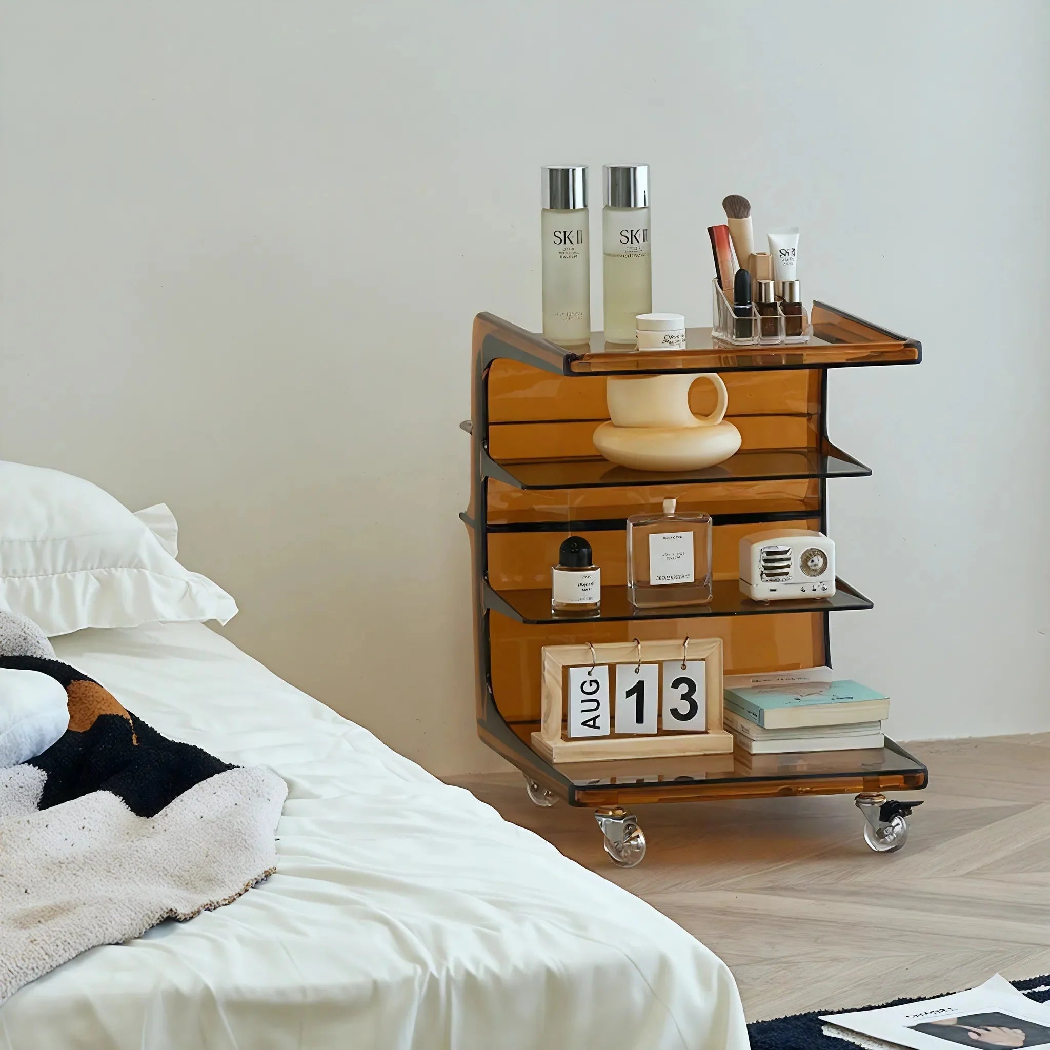 GLOSSY GLIDE | Contemporary Multi-Tier Organizer Cart