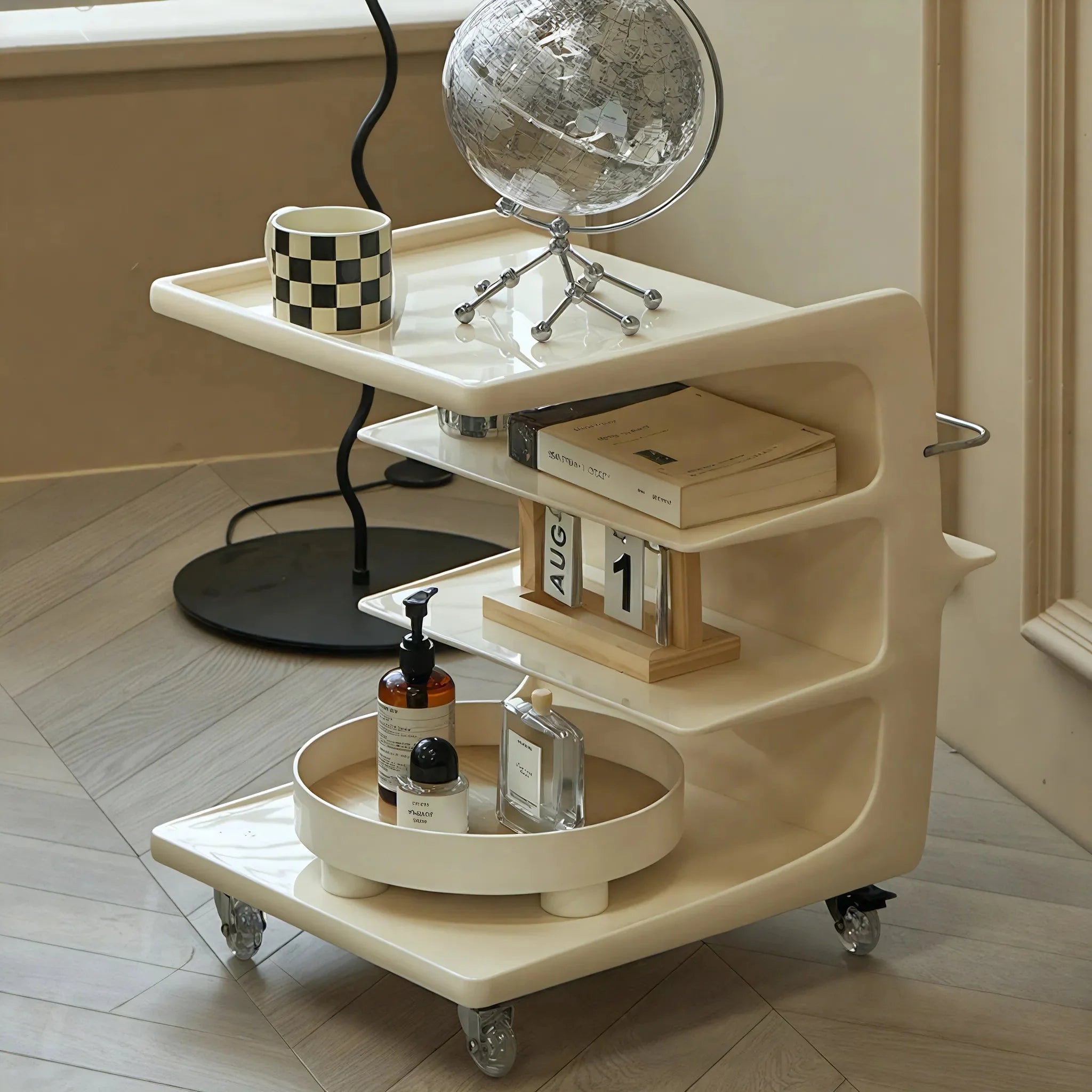 GLOSSY GLIDE | Contemporary Multi-Tier Organizer Cart