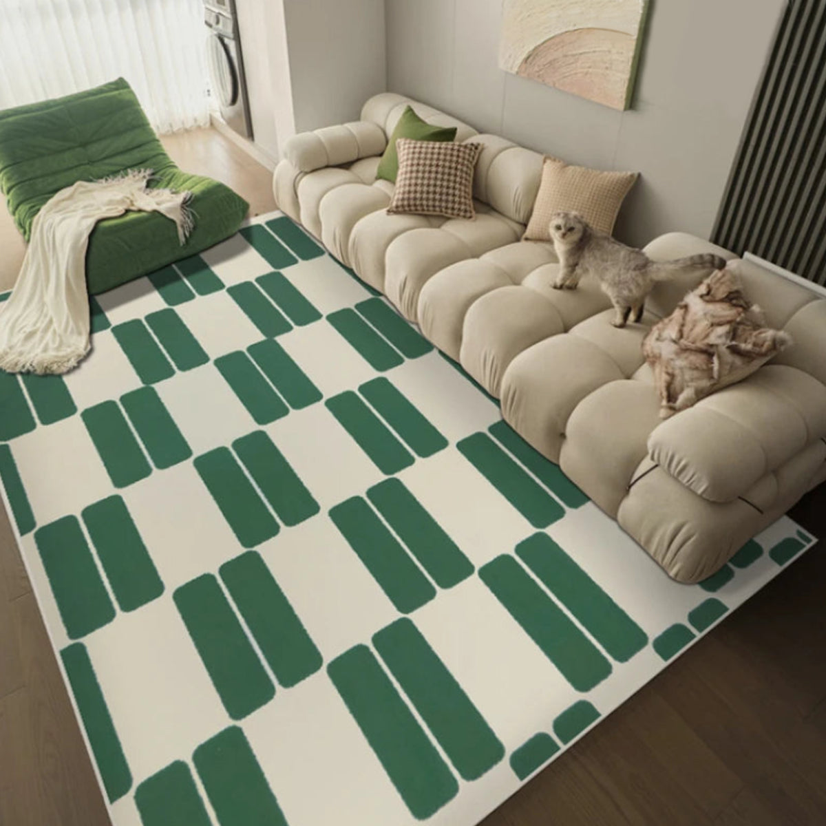 Green Retro Area Rug - French Patterned Carpet