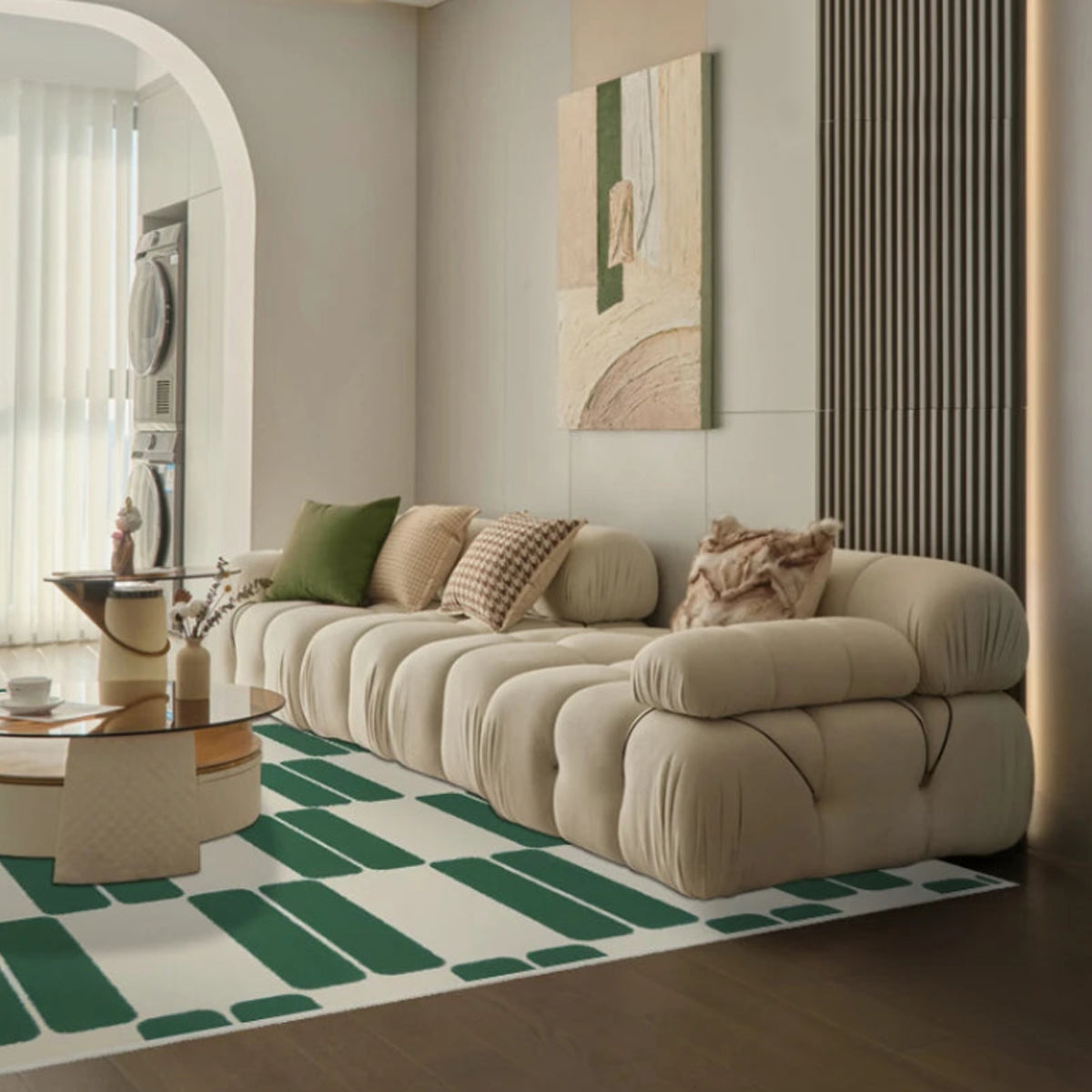 Green Retro Area Rug - French Patterned Carpet