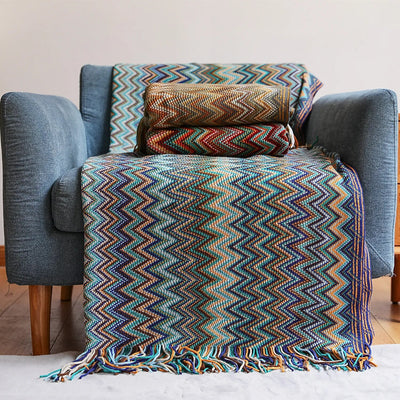 Knitted Pashmina Throw - Bohemian Tassel Blanket 50x67in Medium