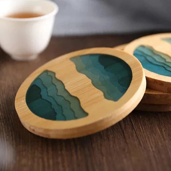 Epoxy Art Wooden Coaster - Beach Themed Bamboo Drink Accessory
