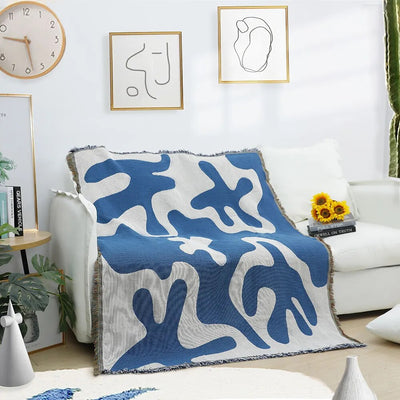 Abstract Art Throw Blanket - Blue Soft Cotton Cozy