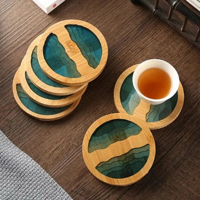 Epoxy Art Wooden Coaster - Beach Themed Bamboo Drink Accessory