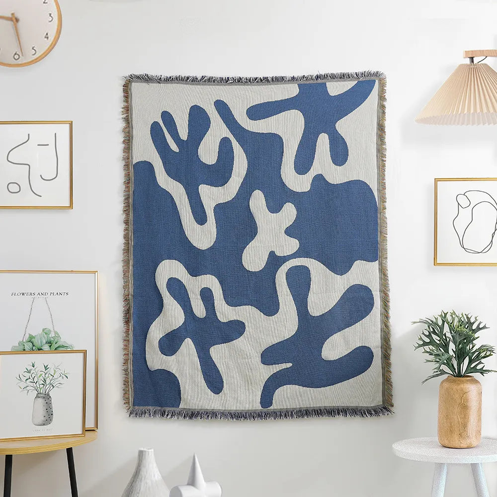 Abstract Art Throw Blanket - Blue Soft Cotton Cozy