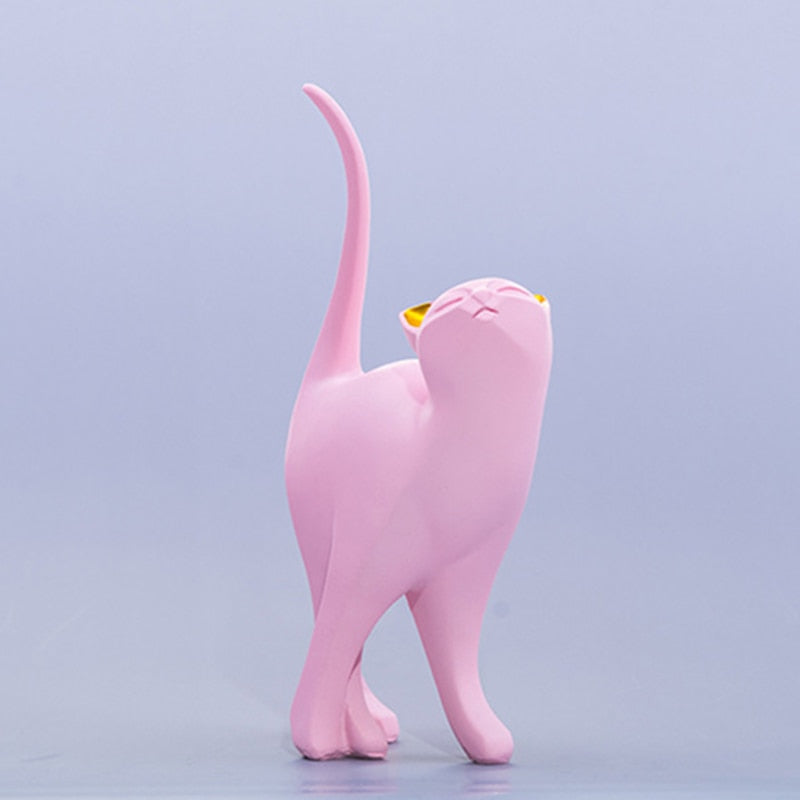 Pink Cat Sculpture - Resin Cat Figurine Decor