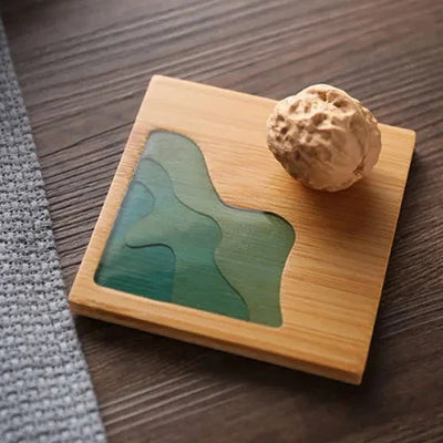 Epoxy Art Wooden Coaster - Beach Themed Bamboo Drink Accessory