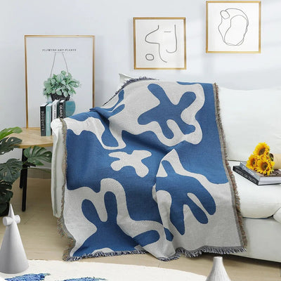 Abstract Art Throw Blanket - Blue Soft Cotton Cozy