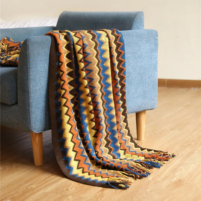 Knitted Pashmina Throw - Bohemian Tassel Blanket 50x67in Medium