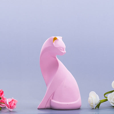 Pink Cat Sculpture - Resin Cat Figurine Decor