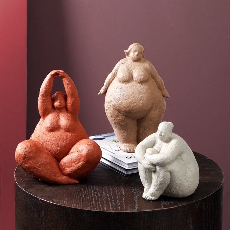 Curvy Yoga Sculpture - Resin Female Figurine Art