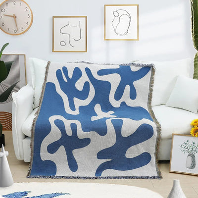 Abstract Art Throw Blanket - Blue Soft Cotton Cozy