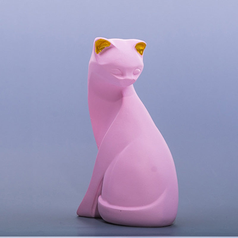 Pink Cat Sculpture - Resin Cat Figurine Decor