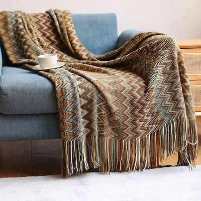 Knitted Pashmina Throw - Bohemian Tassel Blanket 50x67in Medium