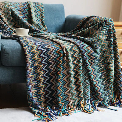 Knitted Pashmina Throw - Bohemian Tassel Blanket 50x67in Medium