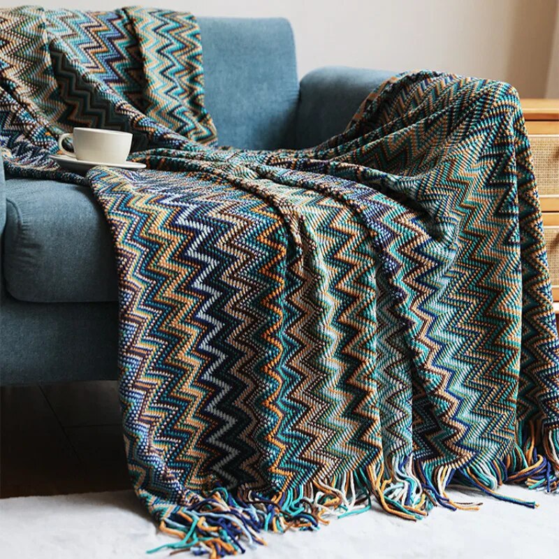 Knitted Pashmina Throw - Bohemian Tassel Blanket 50x67in Medium