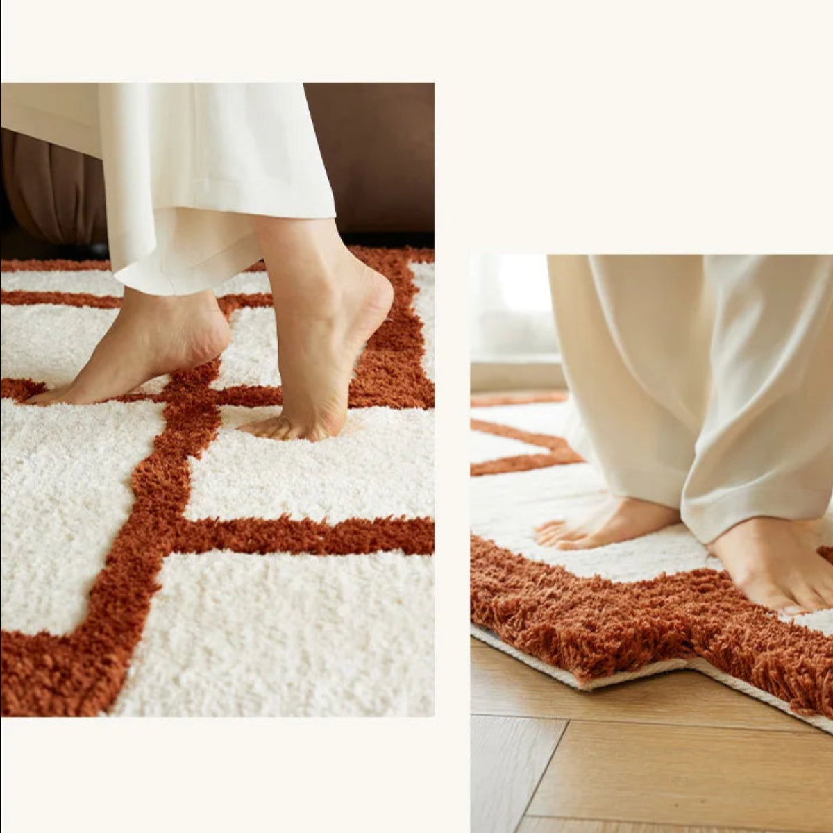 Orange Area Rug - Irregular Grid Pattern Rectangular Carpet