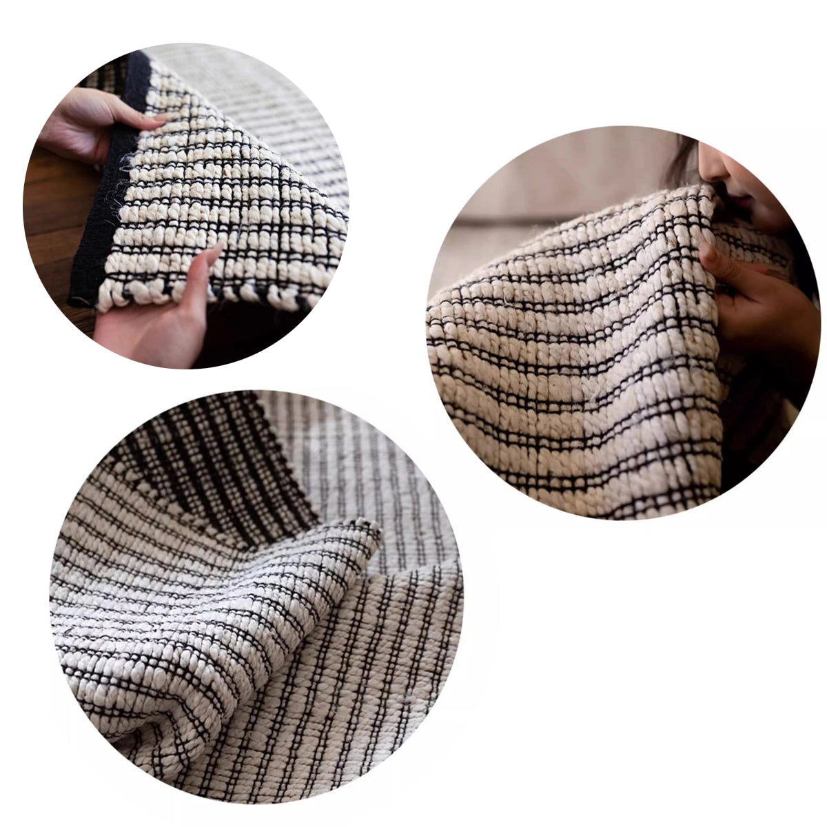 Black Striped Area Rug - Japanese Hand Crafted Double Sided Cotton Jute