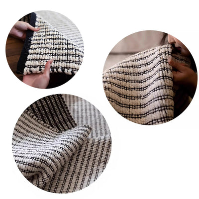 Black Striped Area Rug - Japanese Hand Crafted Double Sided Cotton Jute