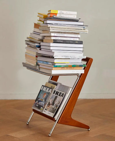 Japanese Side Table Featuring Solid Wood Handle & Metal