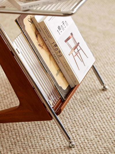 Japanese Side Table Featuring Solid Wood Handle & Metal