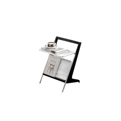 Japanese Side Table Featuring Solid Wood Handle & Metal