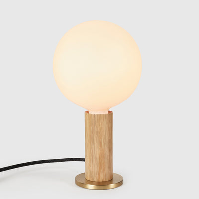 Tala Table Lamp – Wood Base, Brass Finish, Dimmable LED Sphere Bulb