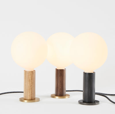 Tala Table Lamp – Wood Base, Brass Finish, Dimmable LED Sphere Bulb