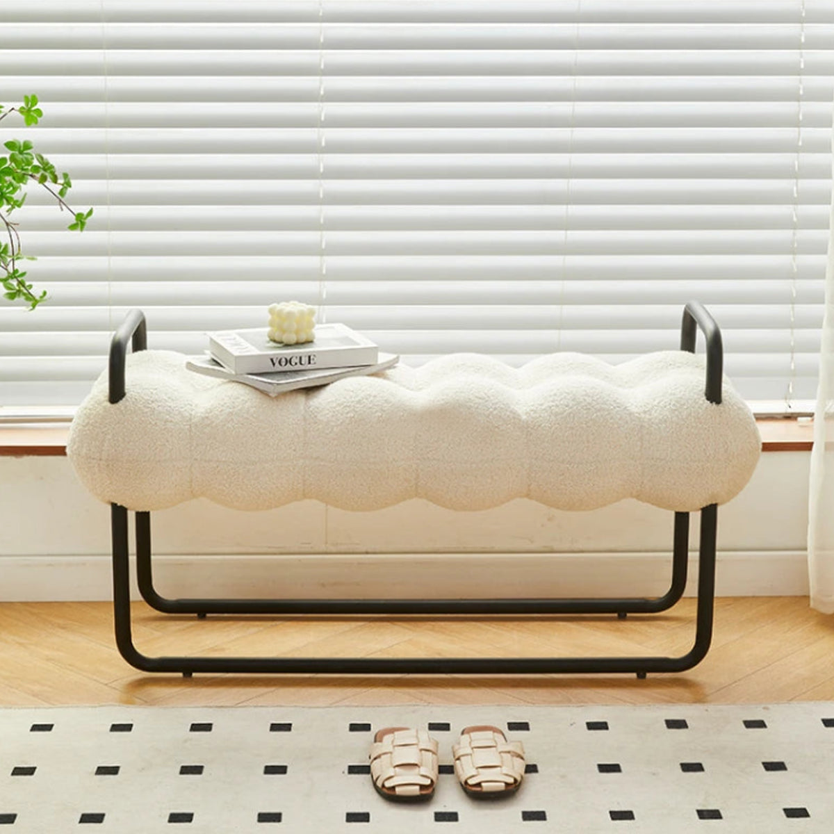 Area Couch Chair - Designer Cream Fabric Bench