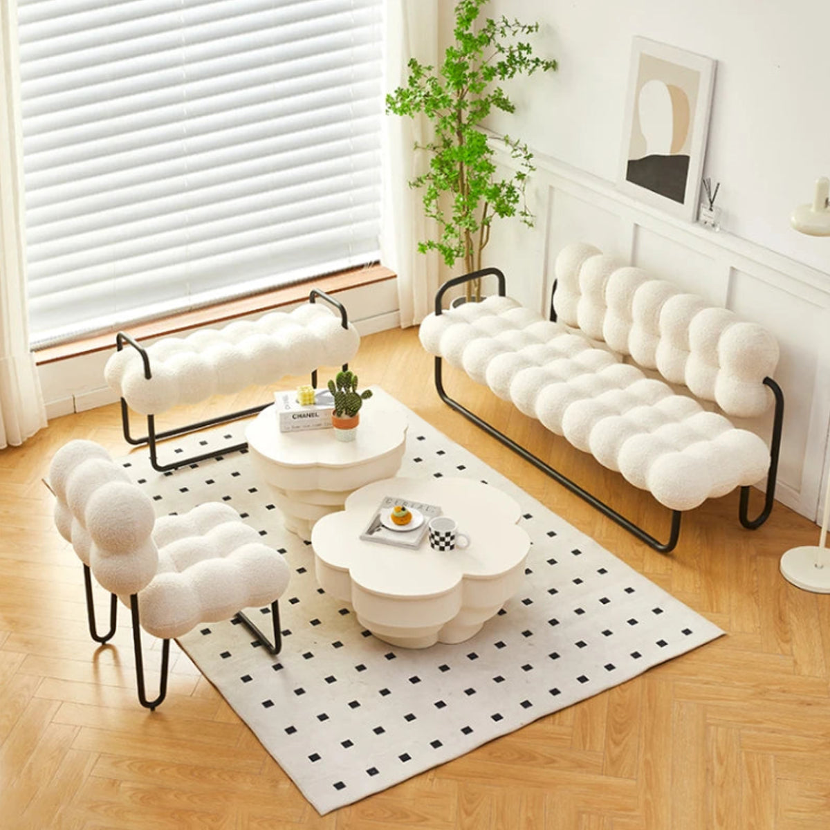 Area Couch Chair - Designer Cream Fabric Bench