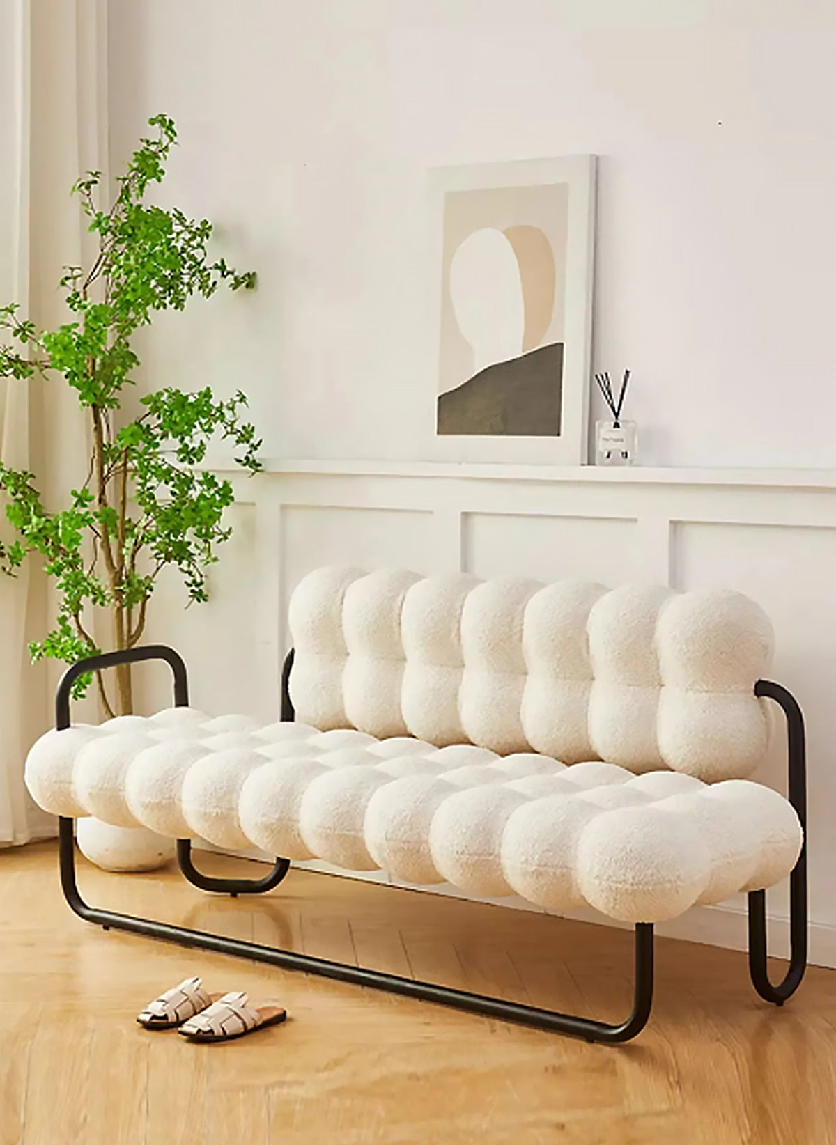 Area Couch Chair - Designer Cream Fabric Bench