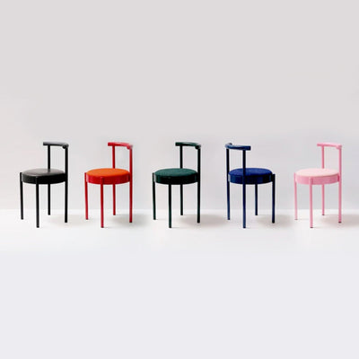 Mid-Century Modern Chair - Colorful Metal Leg Round Dining Seat