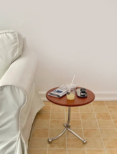 Vintage Round Side Table - Twisted Metal Frame, Stainless Steel Accent