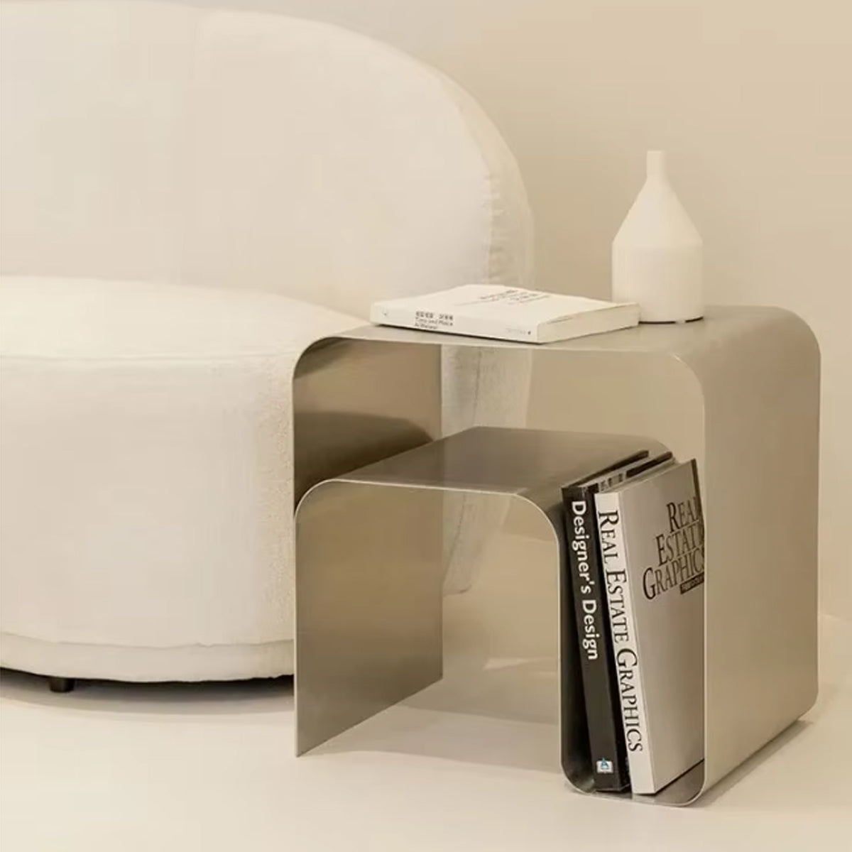 Stainless Steel Side Table - Minimalist Bent Frame Design