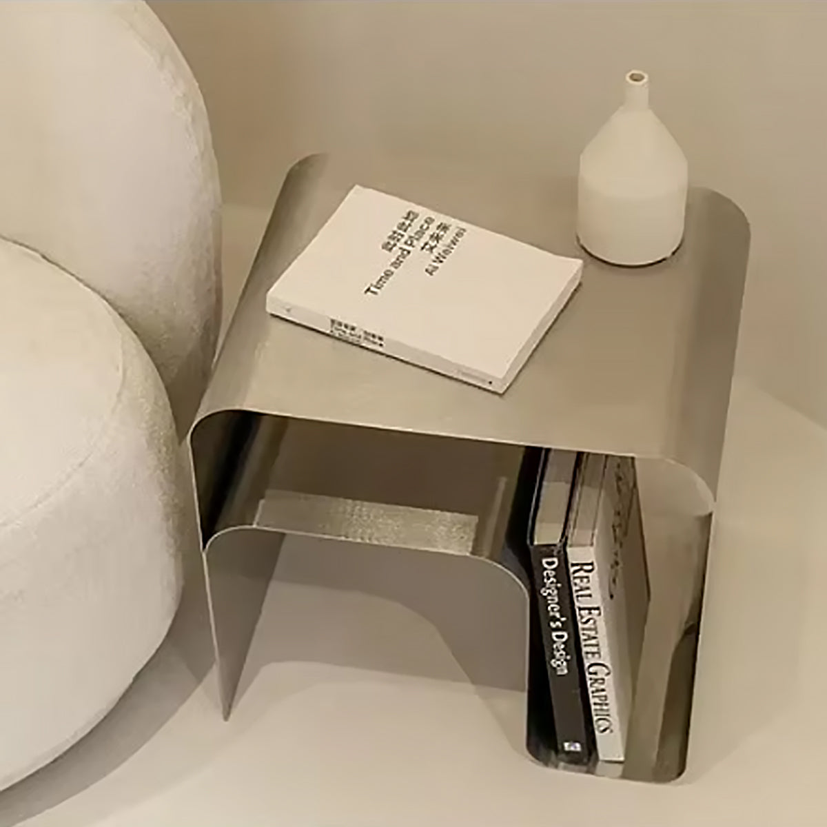 Stainless Steel Side Table - Minimalist Bent Frame Design