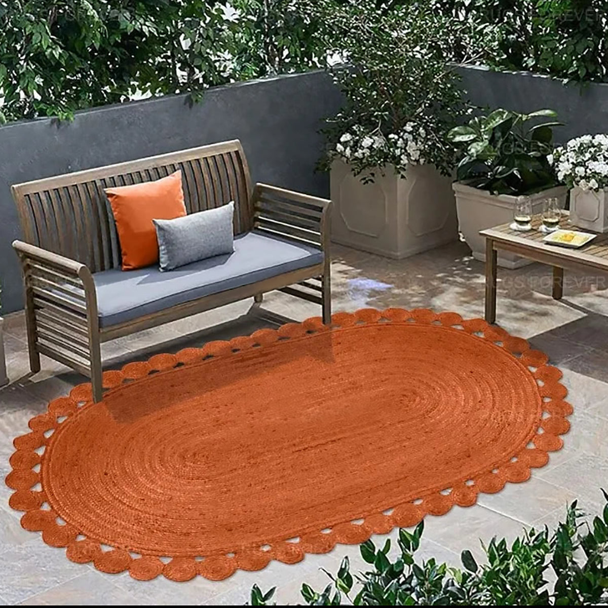 Boho Jute Rug - Orange Oval Hand-Braided Mat