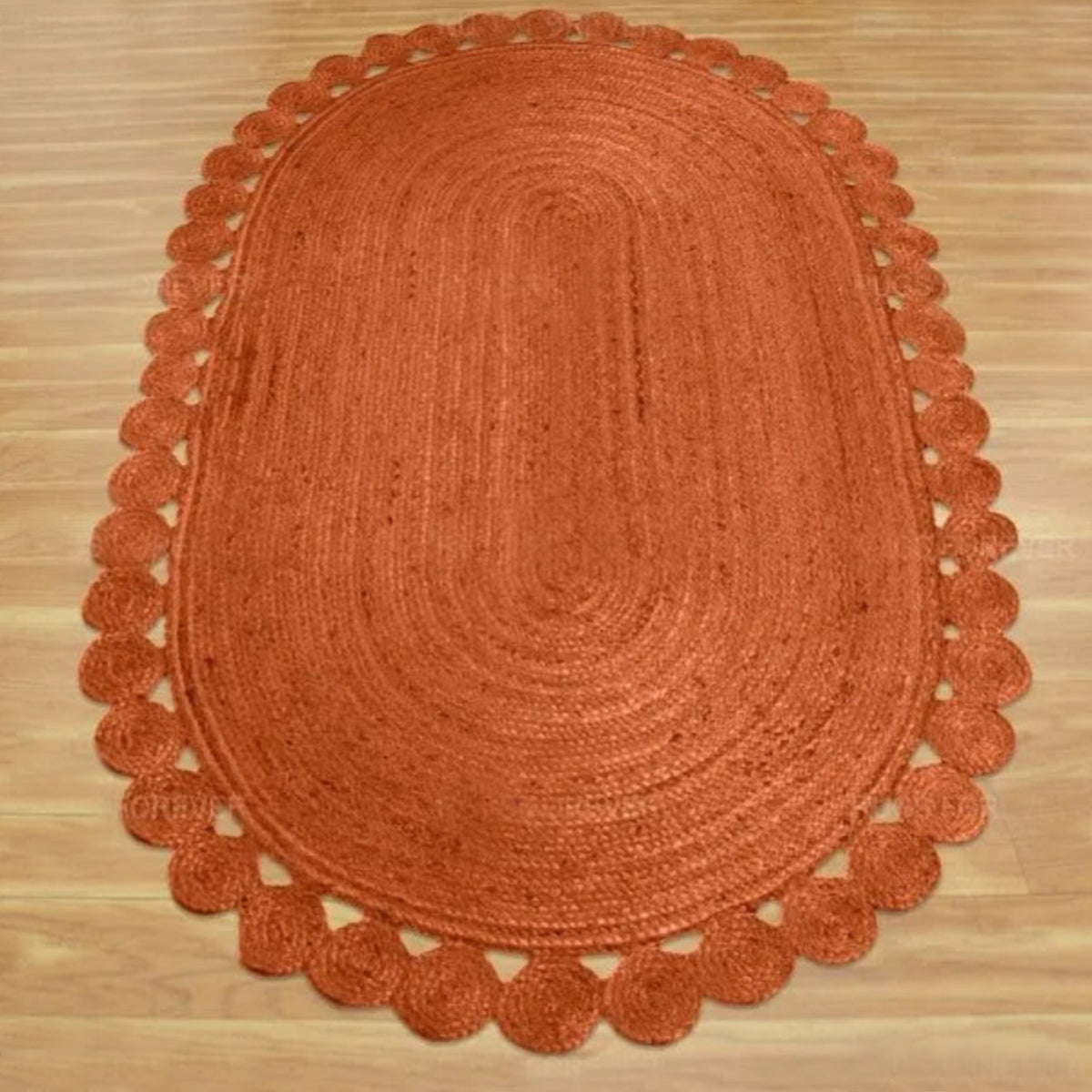 Boho Jute Rug - Orange Oval Hand-Braided Mat