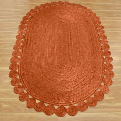 Boho Jute Rug - Orange Oval Hand-Braided Mat