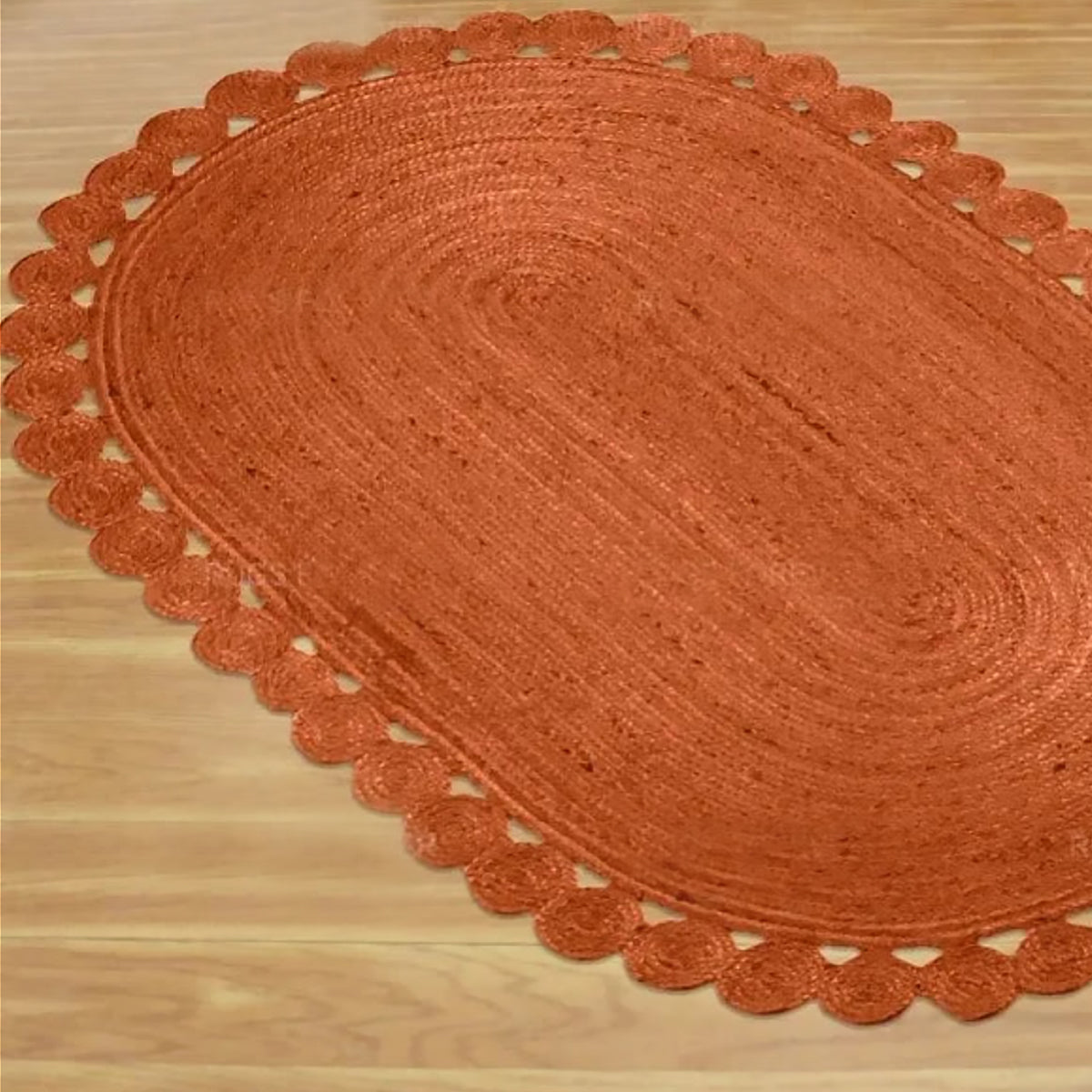 Boho Jute Rug - Orange Oval Hand-Braided Mat
