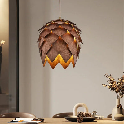 Solid Wood Chandelier – Pine Cone Ceiling Lamp