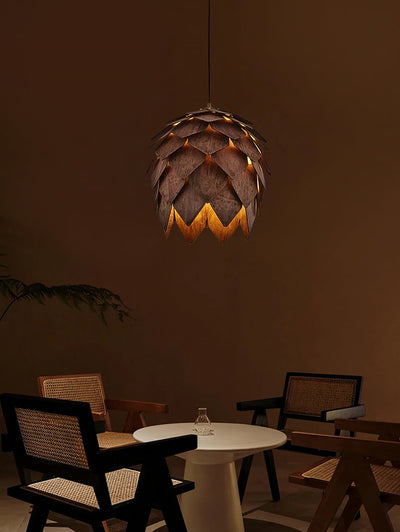 Solid Wood Chandelier – Pine Cone Ceiling Lamp