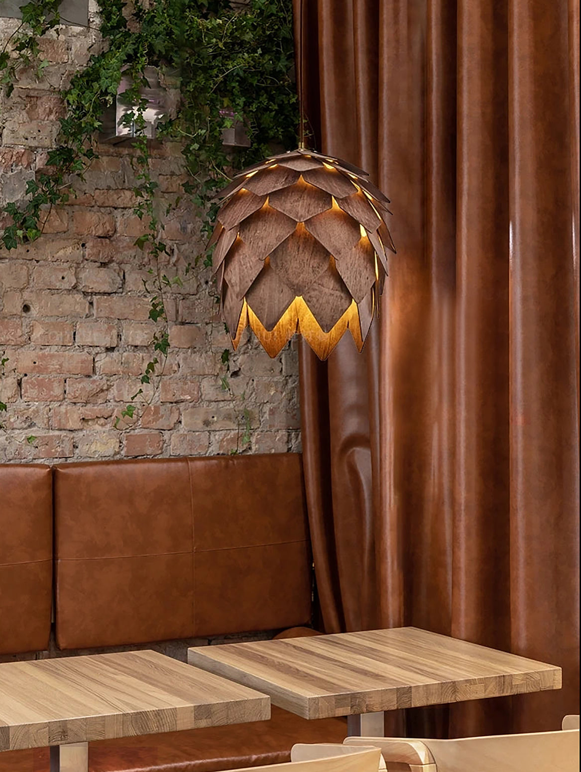 Solid Wood Chandelier – Pine Cone Ceiling Lamp