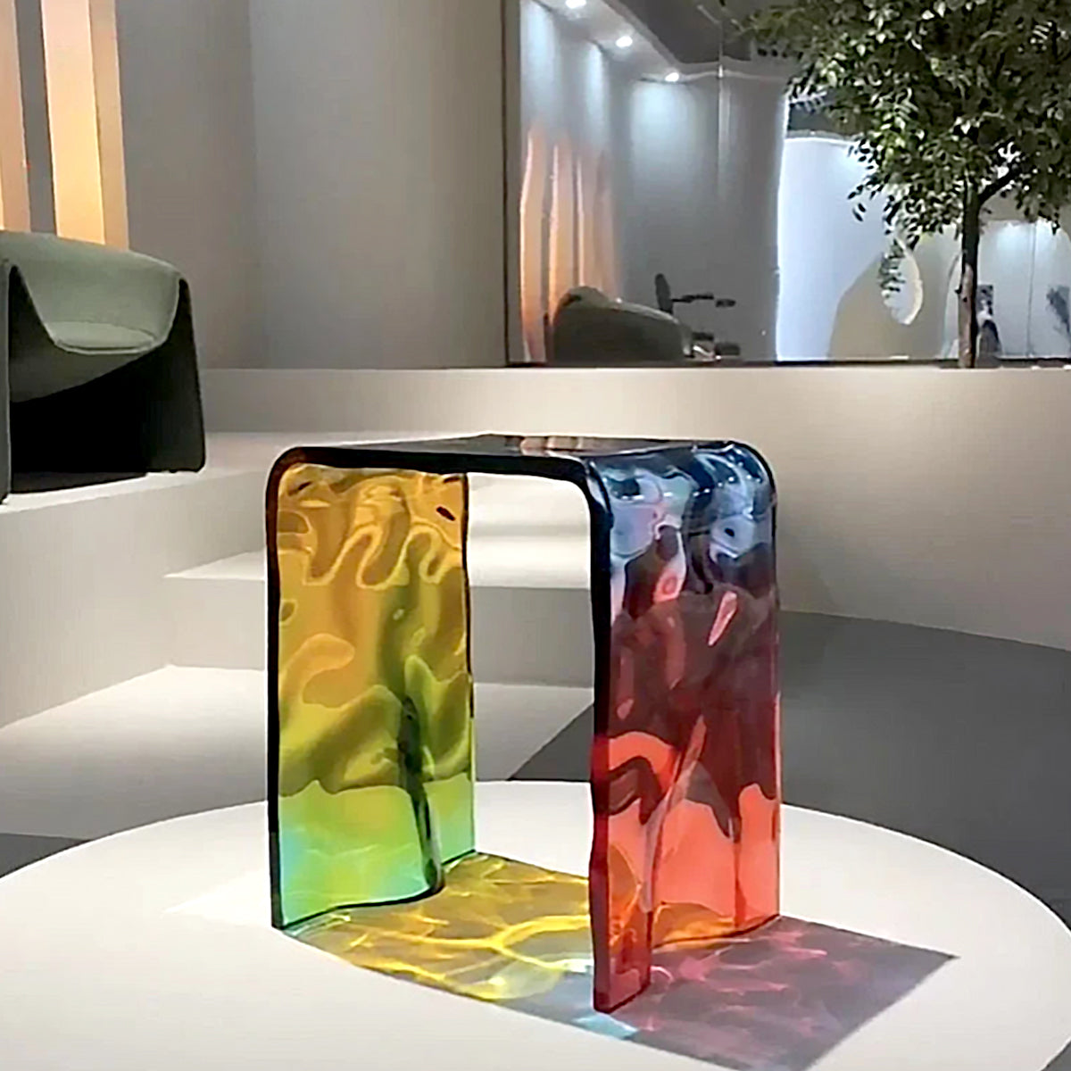 Acrylic Coffee Table - Artistic Rainbow Water Wave Decor